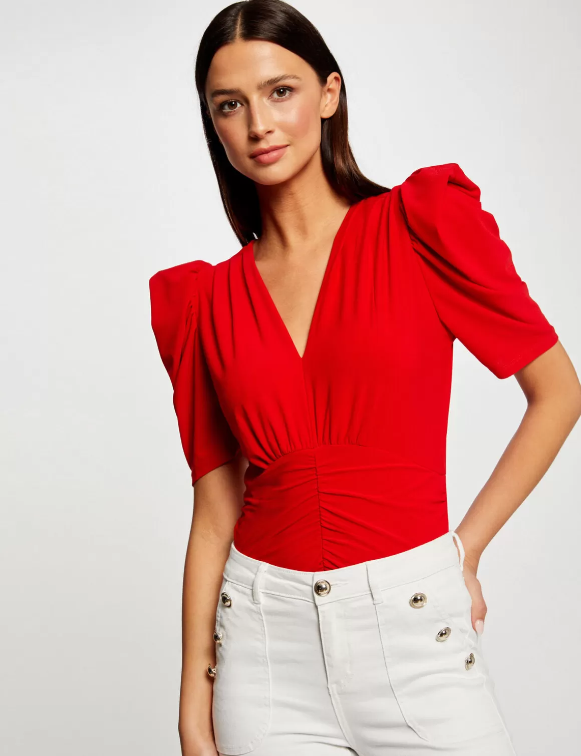 Morgan Tops Et T-Shirts>T-Shirt Manches Courtes Fronce Femme | Rouge