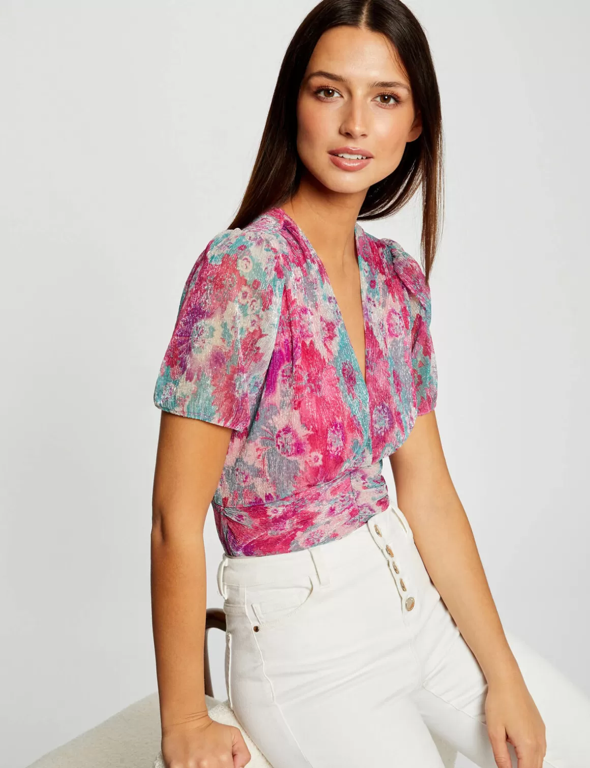 Morgan Tops Et T-Shirts>T-Shirt Manches Courtes Imprime Floral Femme | Rose