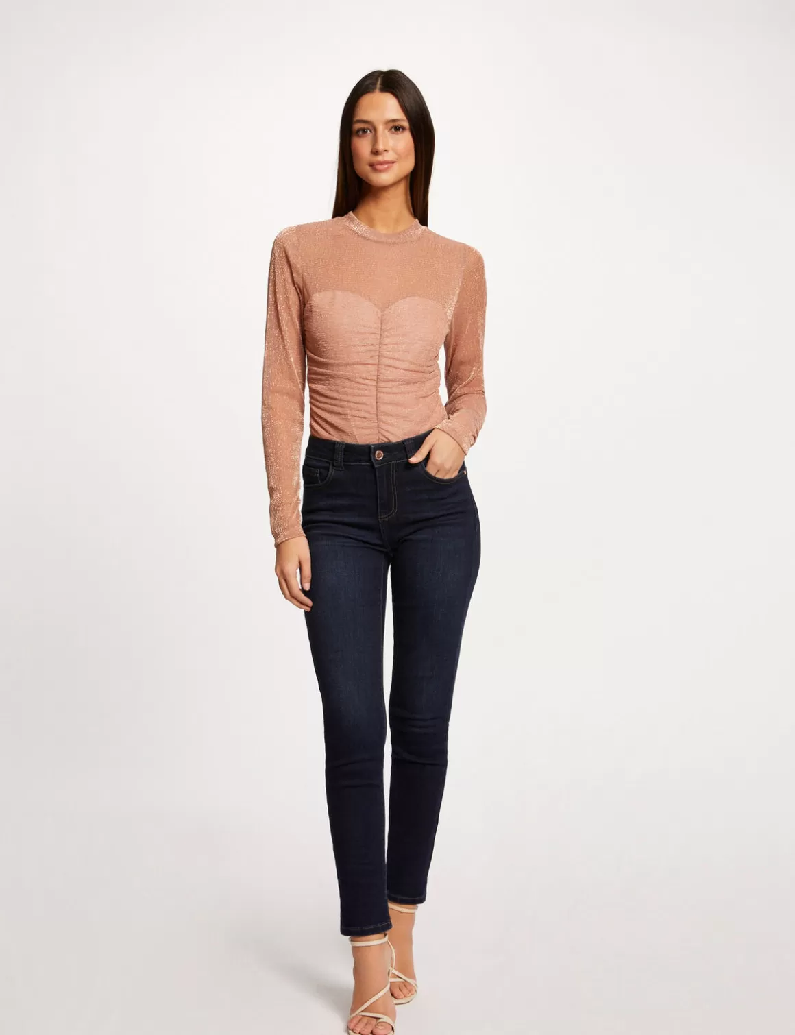 Morgan Tops Et T-Shirts>T-Shirt Manches Longues A Fronces Vieux Rose Femme | Vieux_Rose