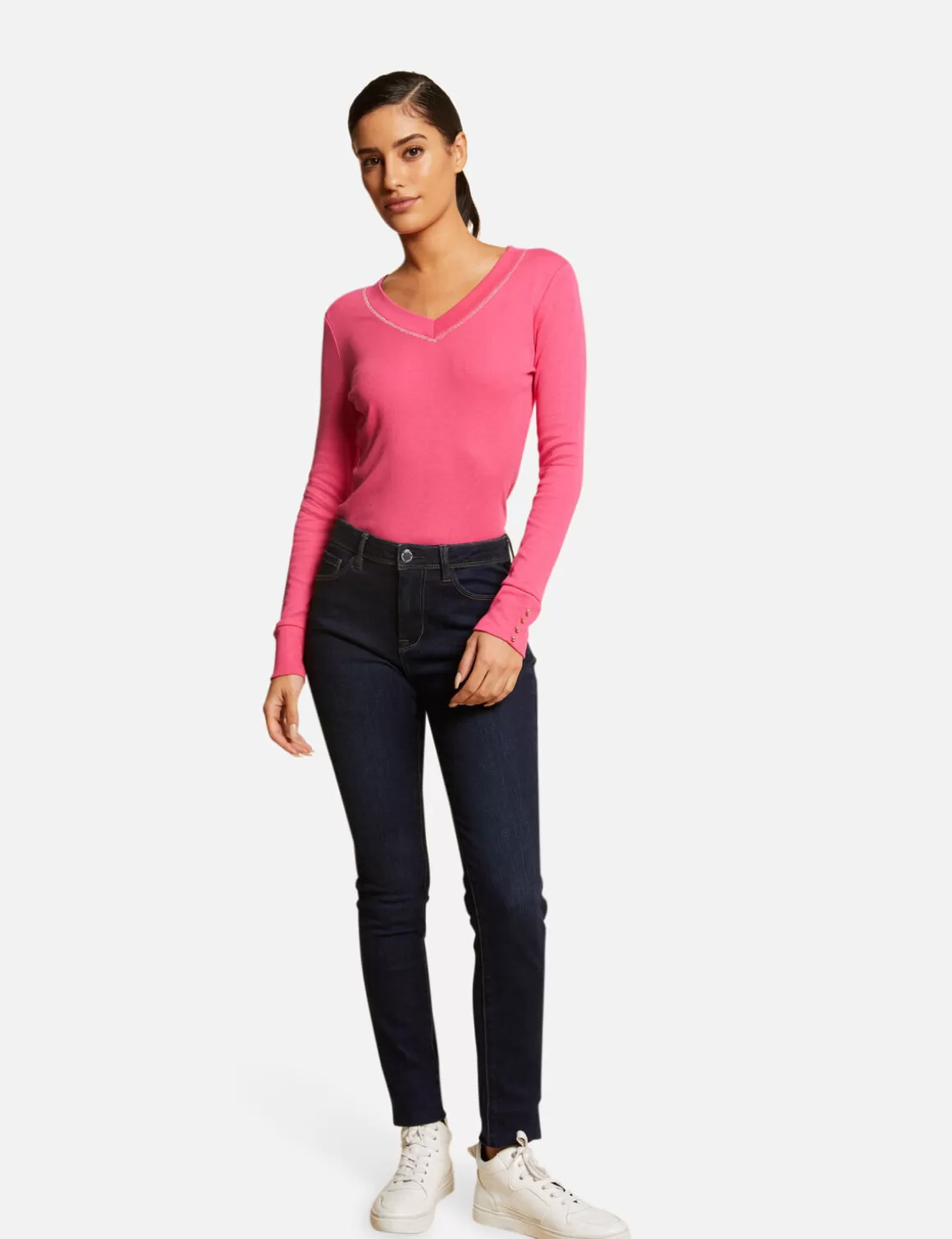 Morgan Tops Et T-Shirts>T-Shirt Manches Longues Avec Col En V Femme | Fuchsia