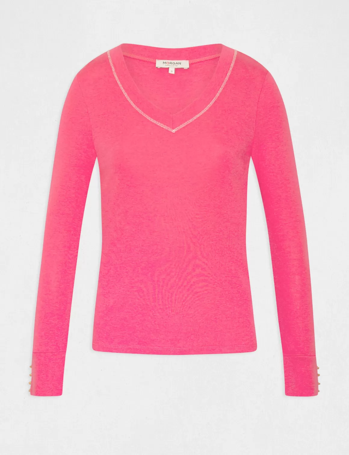 Morgan Tops Et T-Shirts>T-Shirt Manches Longues Avec Col En V Femme | Fuchsia