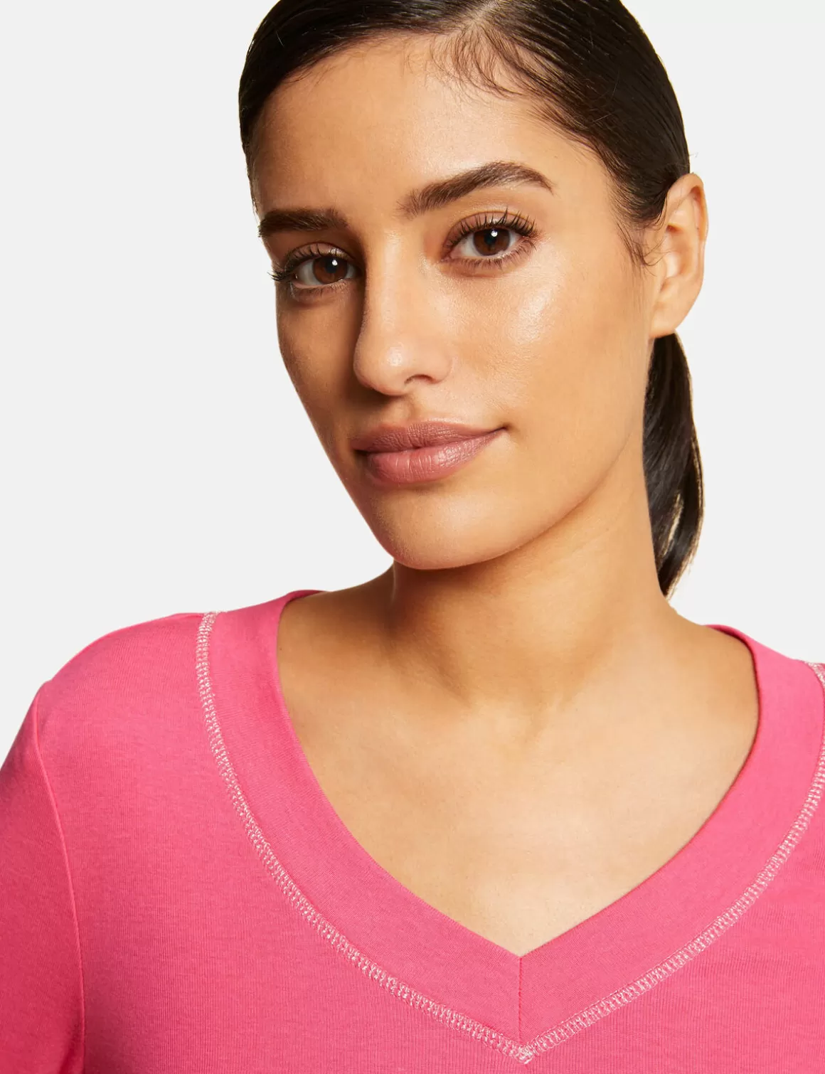 Morgan Tops Et T-Shirts>T-Shirt Manches Longues Avec Col En V Femme | Fuchsia
