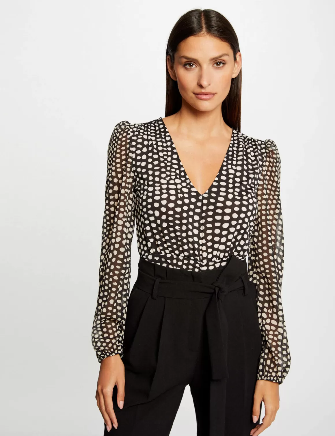 Morgan Tops Et T-Shirts>T-Shirt Manches Longues Imprime A Pois Femme | Noir