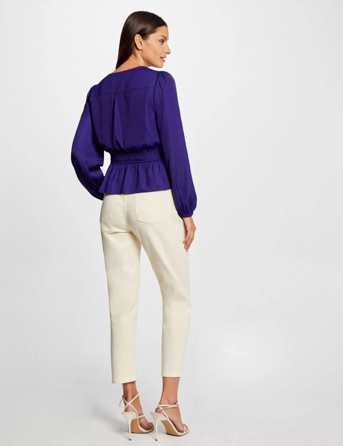 Morgan Chemises Et Blouses>T-Shirt Manches Longues Satin Bleu Moyen Femme | Bleu_Moyen