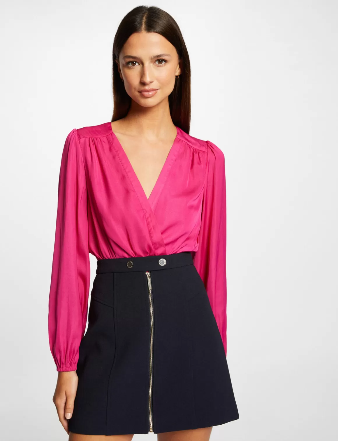 Morgan Chemises Et Blouses>T-Shirt Manches Longues Satin Femme | Framboise