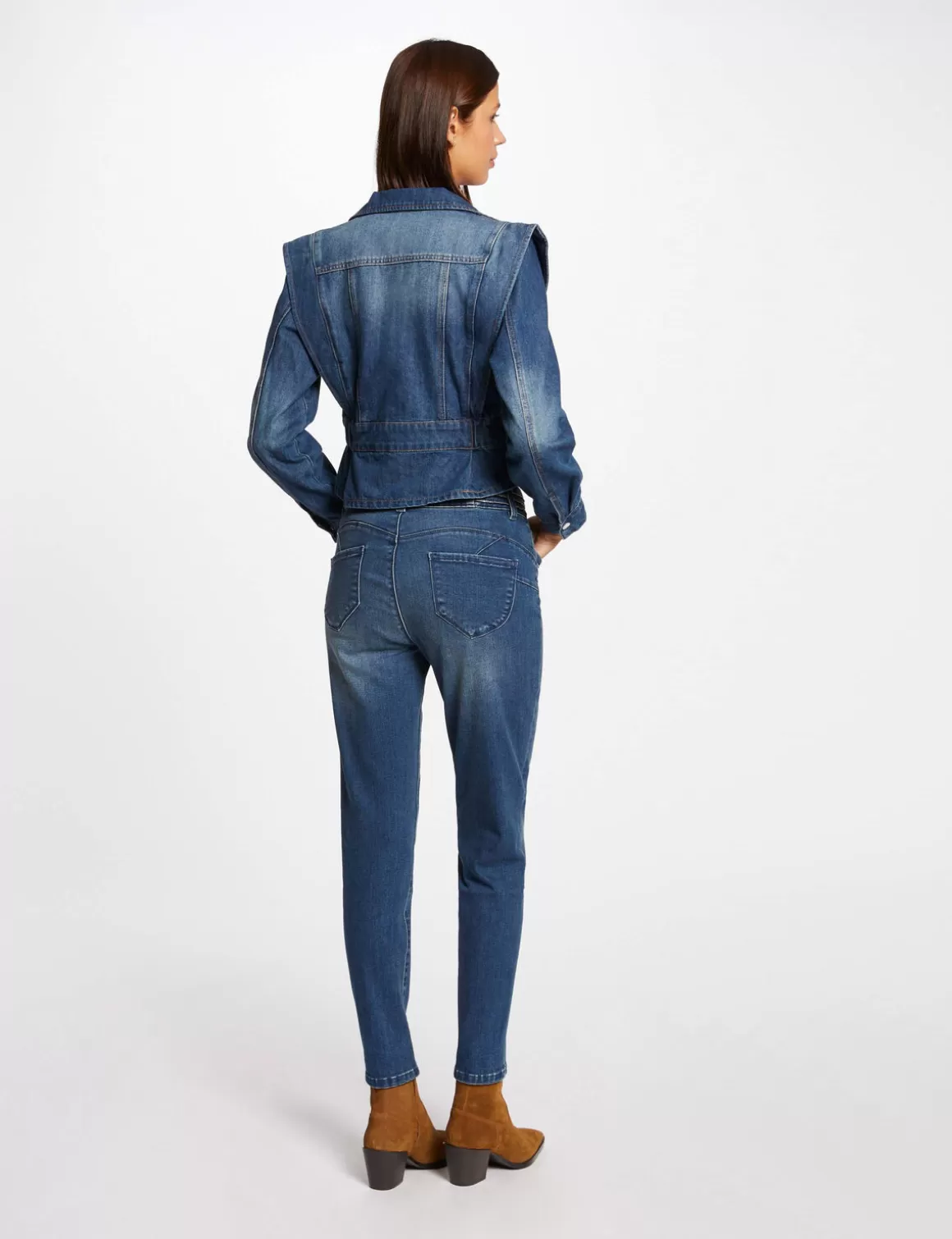 Morgan Vestes Et Blousons>Veste Cintree En Jean Avec Epaulettes Jean Stone Femme | Jean_Stone