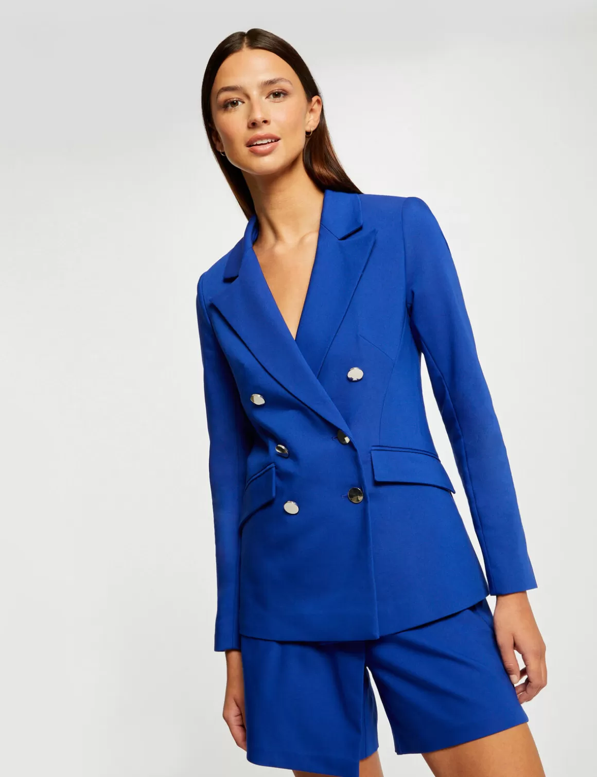 Morgan Ensembles Et Tailleurs>Veste City Cintree Boutonnee Bleu Electrique Femme | Bleu_Electrique