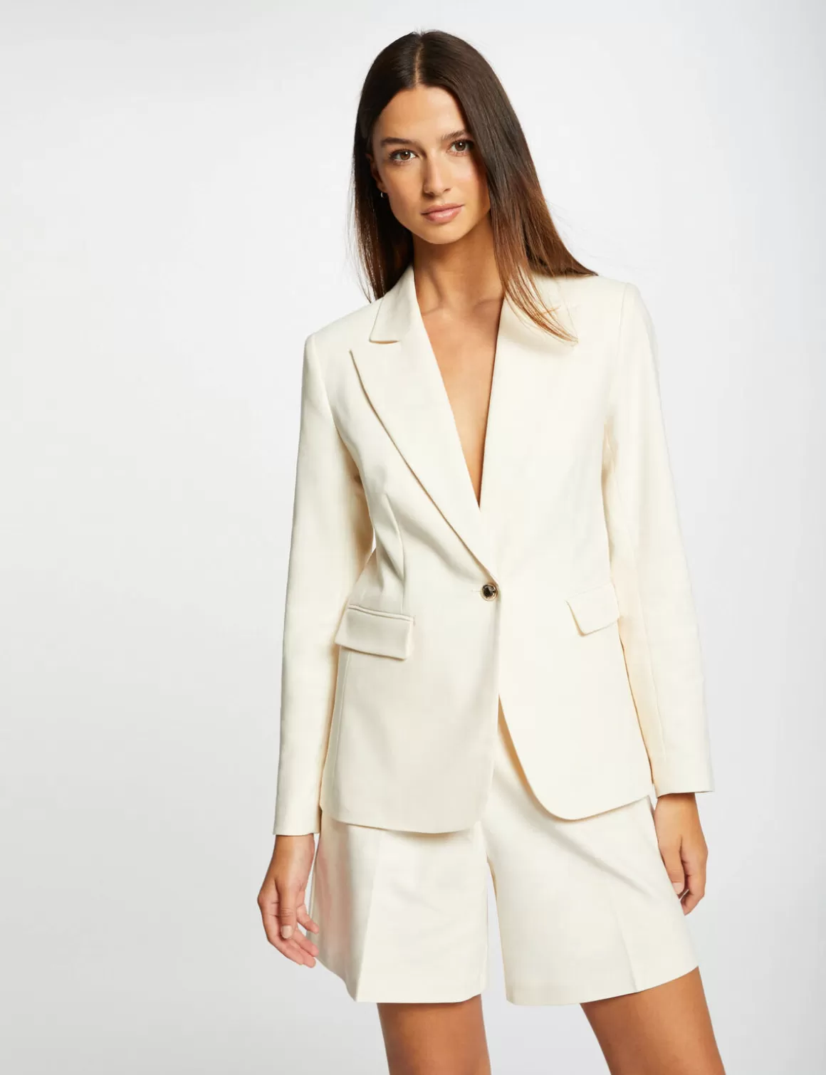 Morgan Ensembles Et Tailleurs>Veste City Cintree Manches Longues Ecru Moyen Femme | Ecru_Moyen