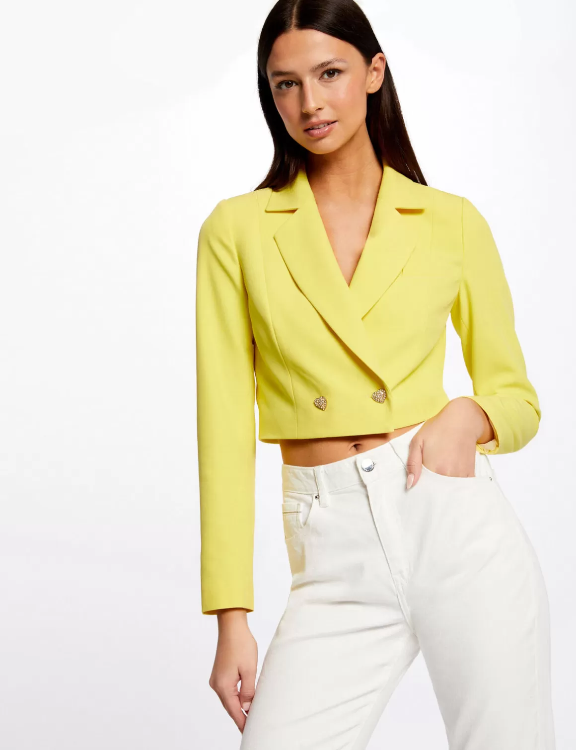 Morgan Vestes Et Blousons>Veste Courte Droite Boutonnee Jaune Moyen Femme | Jaune_Moyen