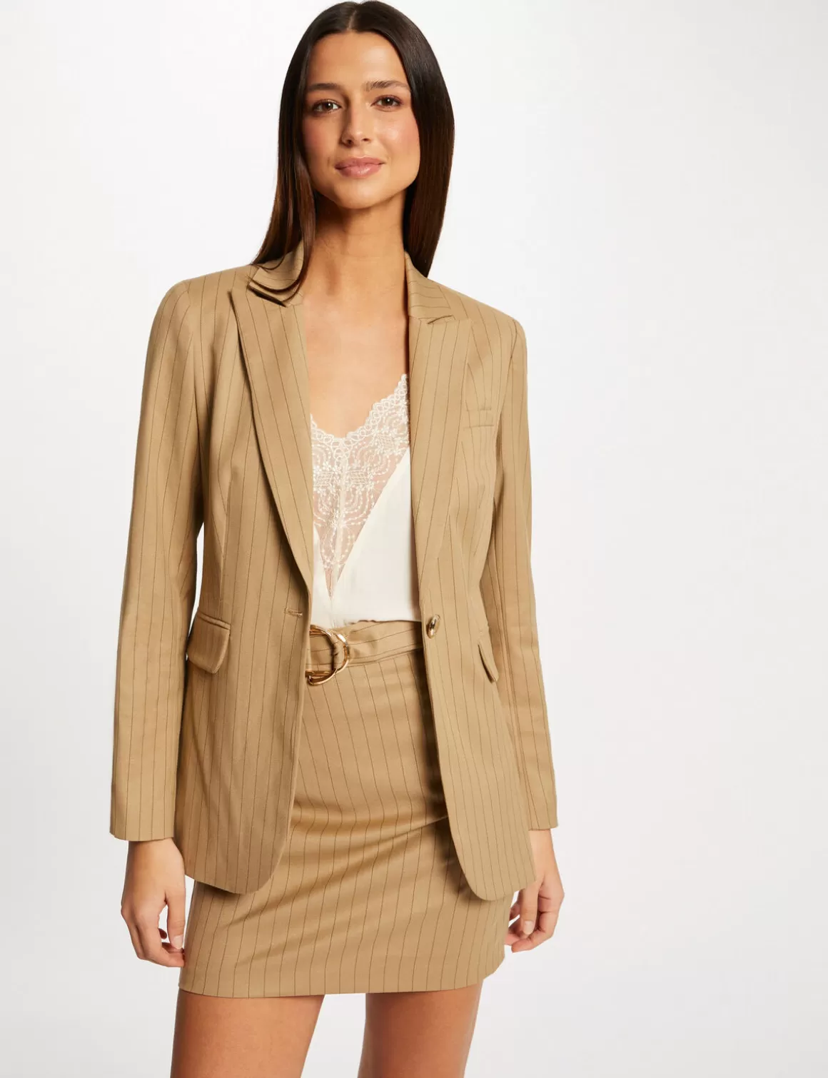 Morgan Vestes Et Blousons>Veste Droite A Rayures Femme | Beige