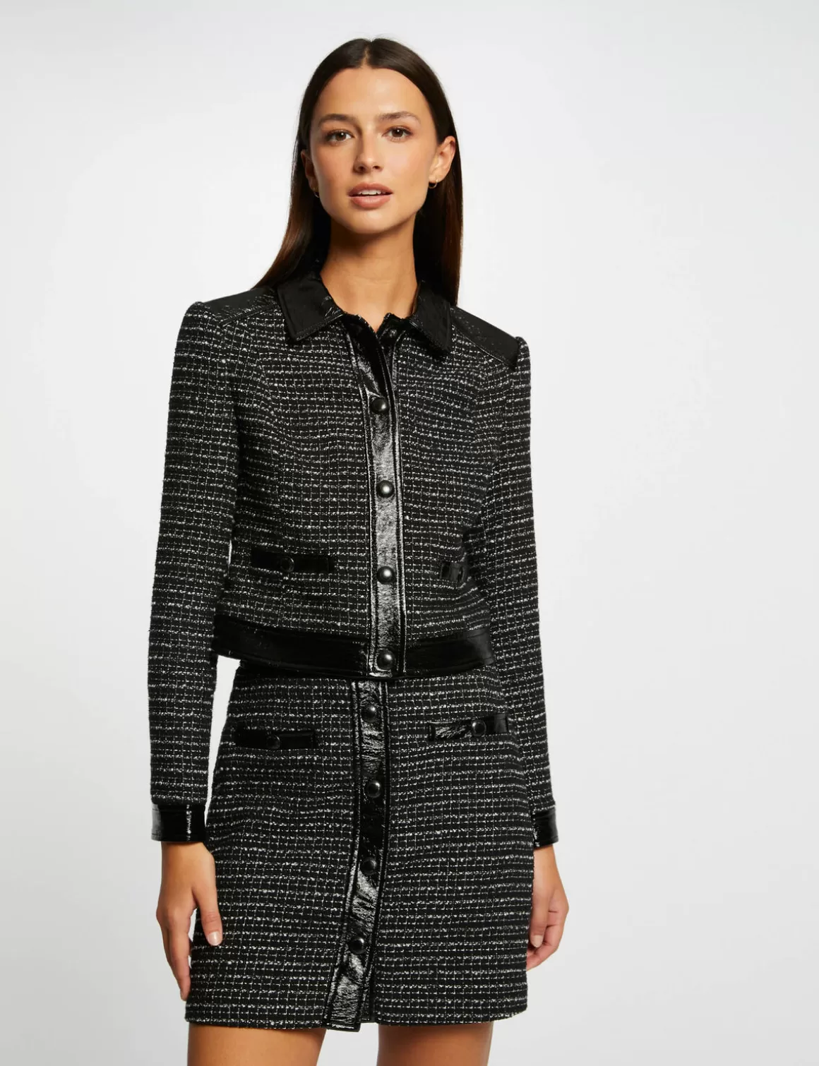 Morgan Vestes Et Blousons>Veste Droite Avec Details Vinyle Femme | Noir