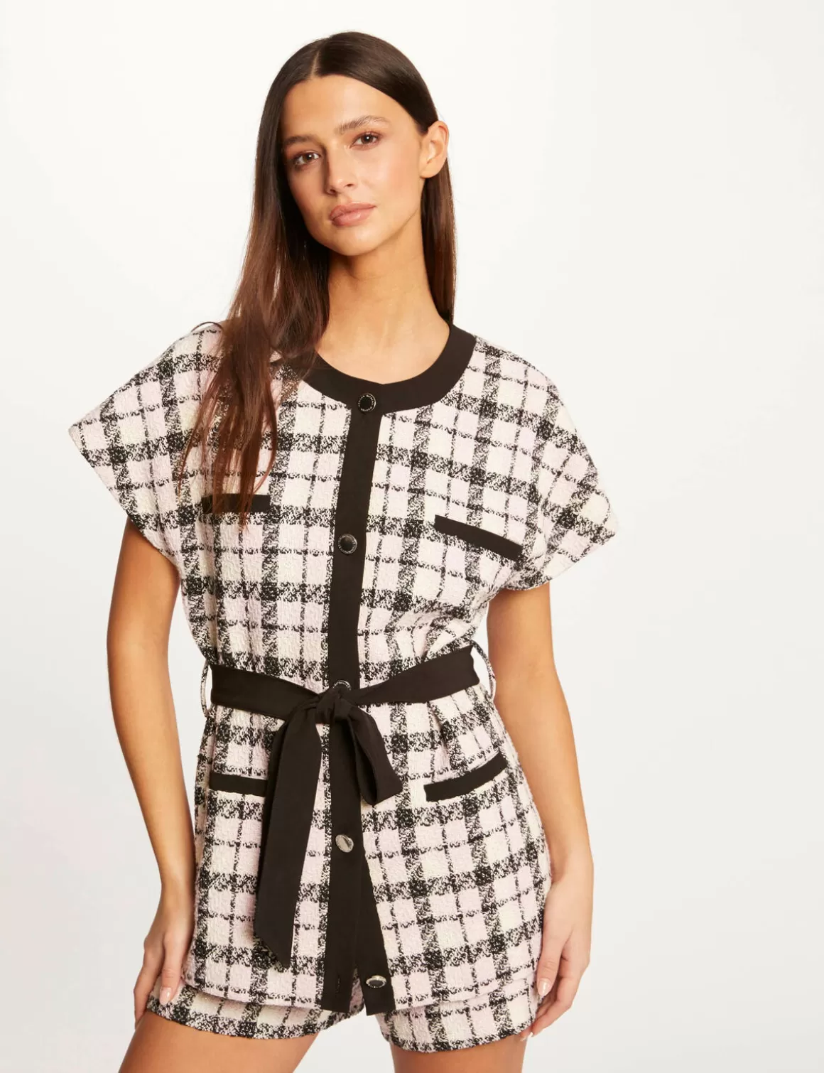 Morgan Ensembles Et Tailleurs>Veste Droite Ceinturee A Carreaux Femme | Multico