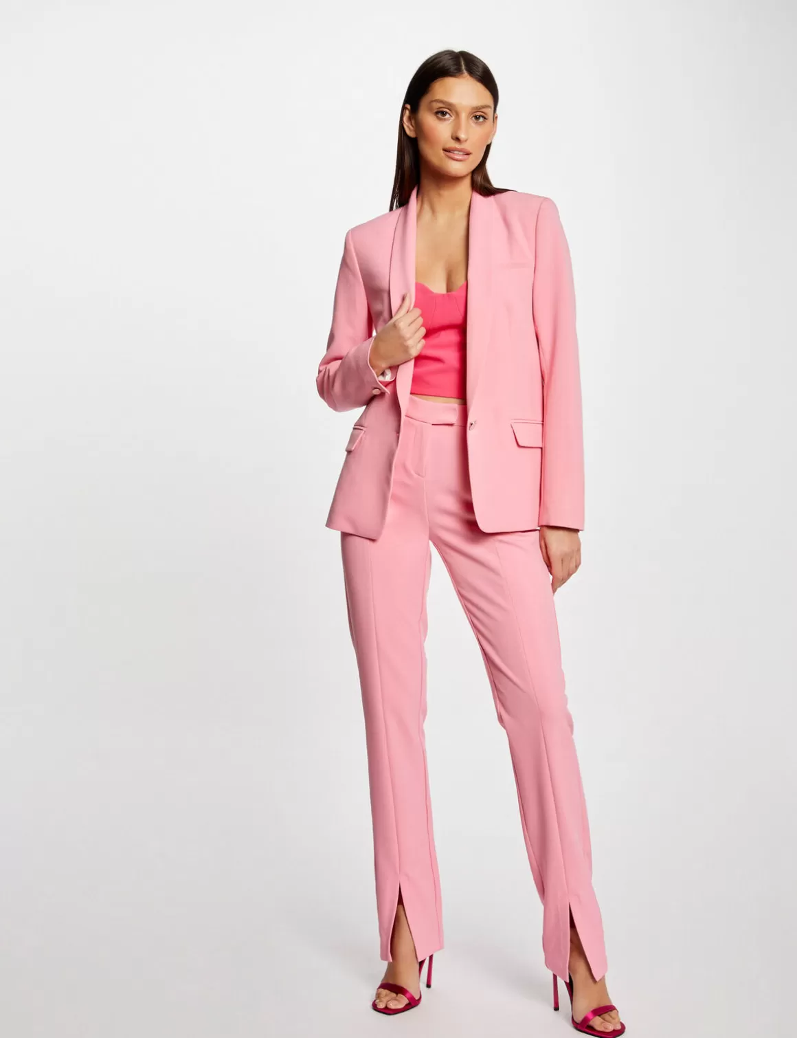 Morgan Ensembles Et Tailleurs>Veste Tailleur Droite Avec Col Chale Rose Clair Femme | Rose_Clair